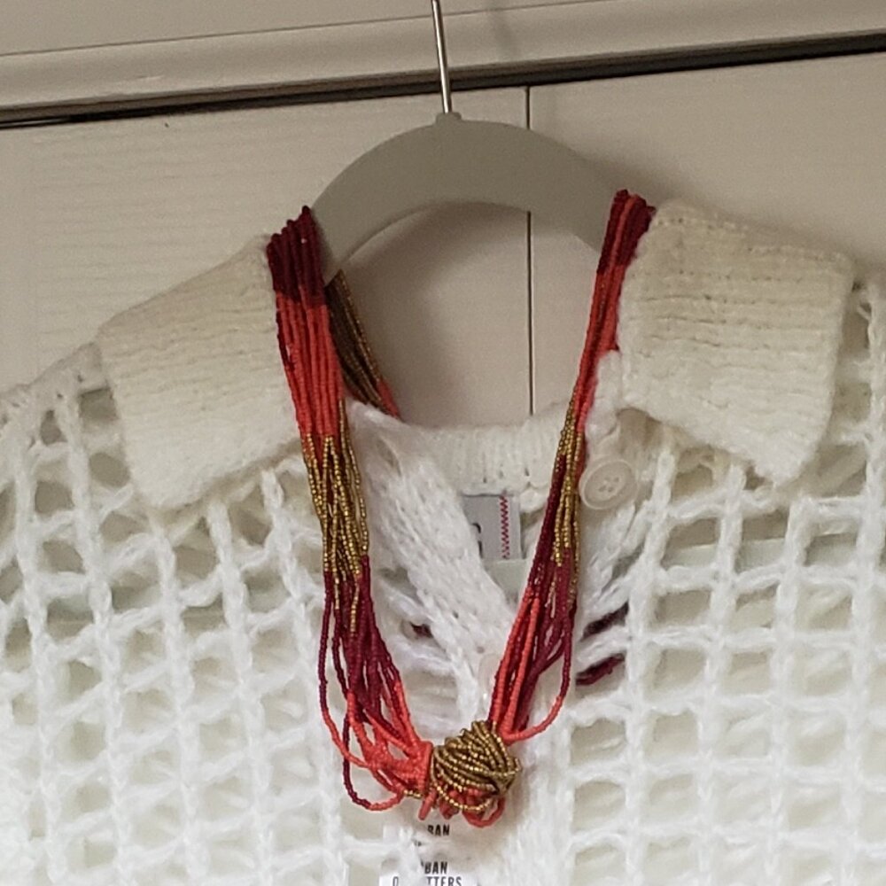 Red and Gold Glass Beads Long Necklace